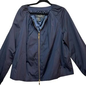 Terry Lewis Blu Double Gold Zip Satin Lined Jacket‎ Womens 1X Slant Pockets NWOT